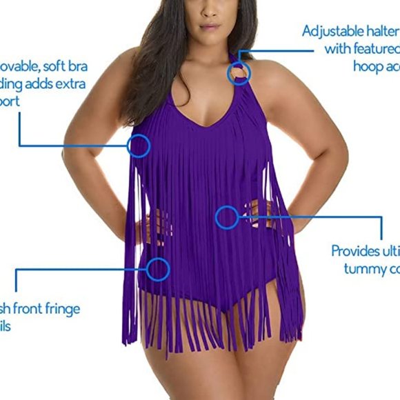 Lilly Posh One Piece Padded Fringe Bikini Swimsuit - Picture 6 of 6